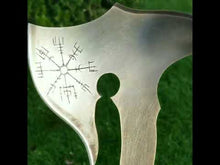 Load and play video in Gallery viewer, Nordic Inspired High Carbon Steel Viking Hatchet (CUSTOMIZABLE ENGRAVING)
