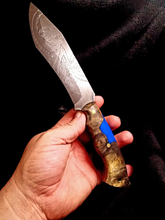 Load image into Gallery viewer, Kraken Engraved Blue Hybrid Epoxy Handle High Carbon Steel Recurved Clip Point Blade