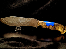 Load image into Gallery viewer, Kraken Engraved Blue Hybrid Epoxy Handle High Carbon Steel Recurved Clip Point Blade