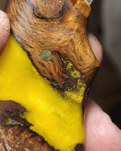 Load image into Gallery viewer, Kraken Hybrid Yellow Epoxy Burl Handle Engraved High Carbon Steel Recurved Clip Point Blade