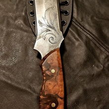 Load image into Gallery viewer, Scrimshaw Timberwolf Spearpoint High Carbon knife hybrid handle material