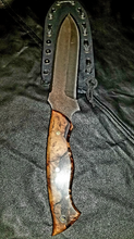 Load image into Gallery viewer, Scrimshaw Timberwolf Spearpoint High Carbon knife hybrid handle material