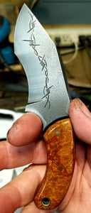Barbed Wire Engraved Brigham with Corian/Black Paper Micarta Handle