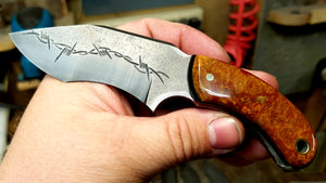Barbed Wire Engraved Brigham with Corian/Black Paper Micarta Handle