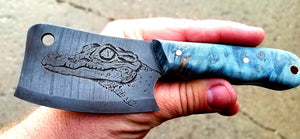 Crocodile freehand engraved high carbon steel Mini Cleaver