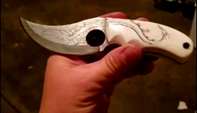 Cargar imagen en el visor de la galería, Dragon Engraved High Carbon Steel  Skinner with Scrimshaw Handle
