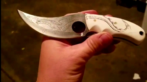 Dragon Engraved High Carbon Steel  Skinner with Scrimshaw Handle